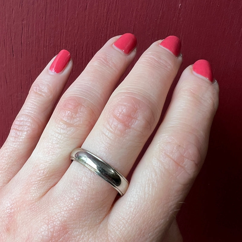 Handsome Size 10.5 White Gold Band with Stepped Edge