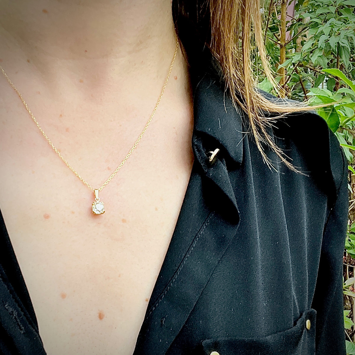 Dazzling Chunky Old Mine Cut Diamond in 18k Solitaire Pendant
