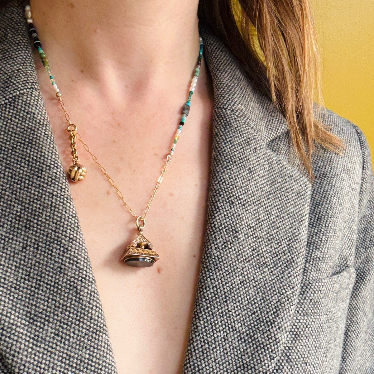 Blue, Green & Gold Gemstone Bead Necklace by Brin