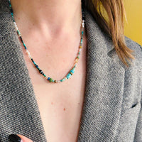 Blue, Green & Gold Gemstone Bead Necklace by Brin