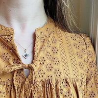 Filigreed & Engraved Gold Pendant with Sapphire