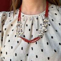 White Birds on Red Glass Bead Fetish Necklace