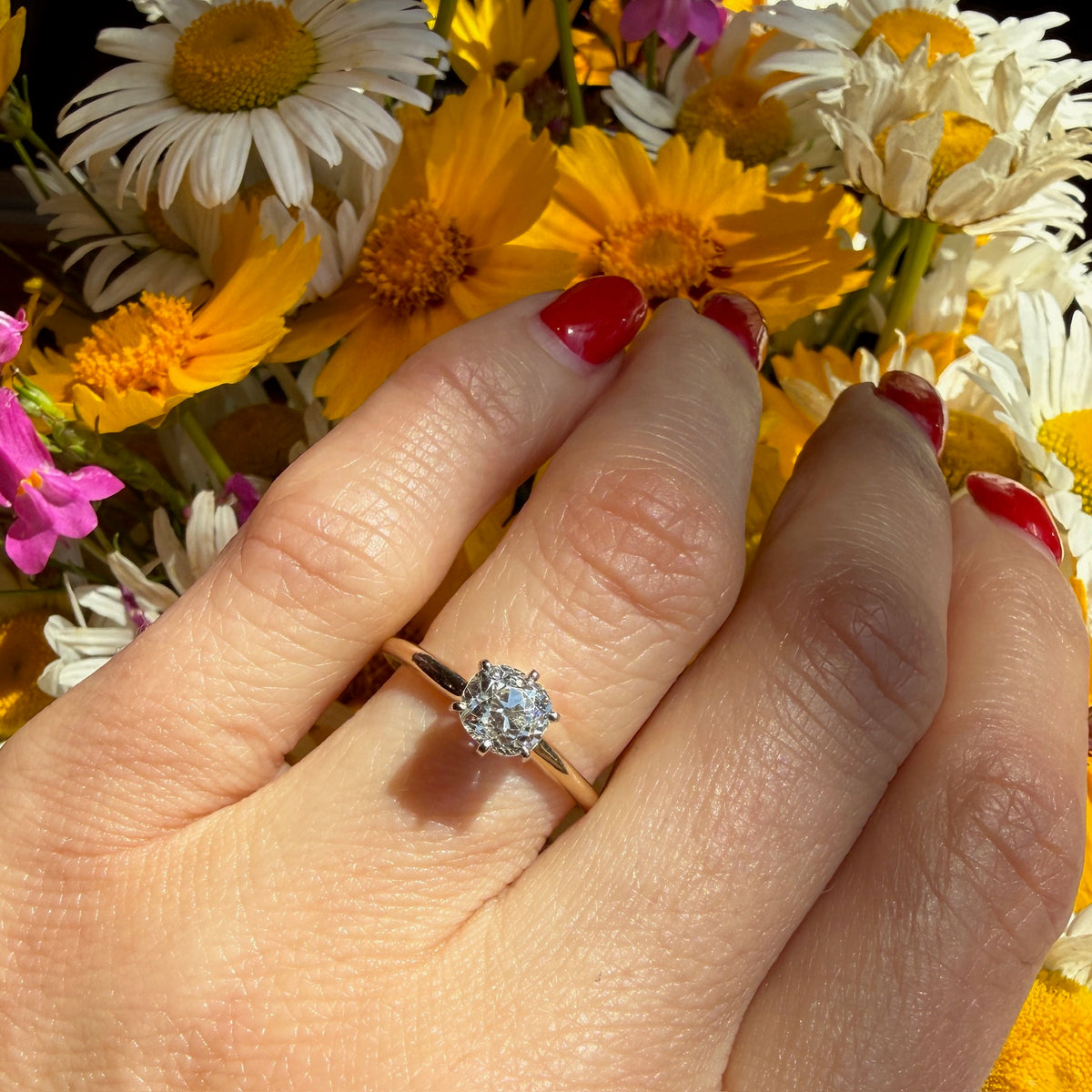 Old Mine Cushion Cut 1ct Diamond Solitaire