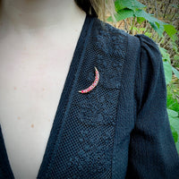 Red Moon Spinel & 15ct Gold Crescent Brooch