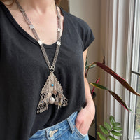 Silver Triangle Pendant with Charms Necklace