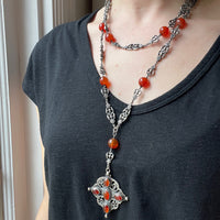 Gothic Revival Carnelian & Sterling Cross Necklace by Peruzzi