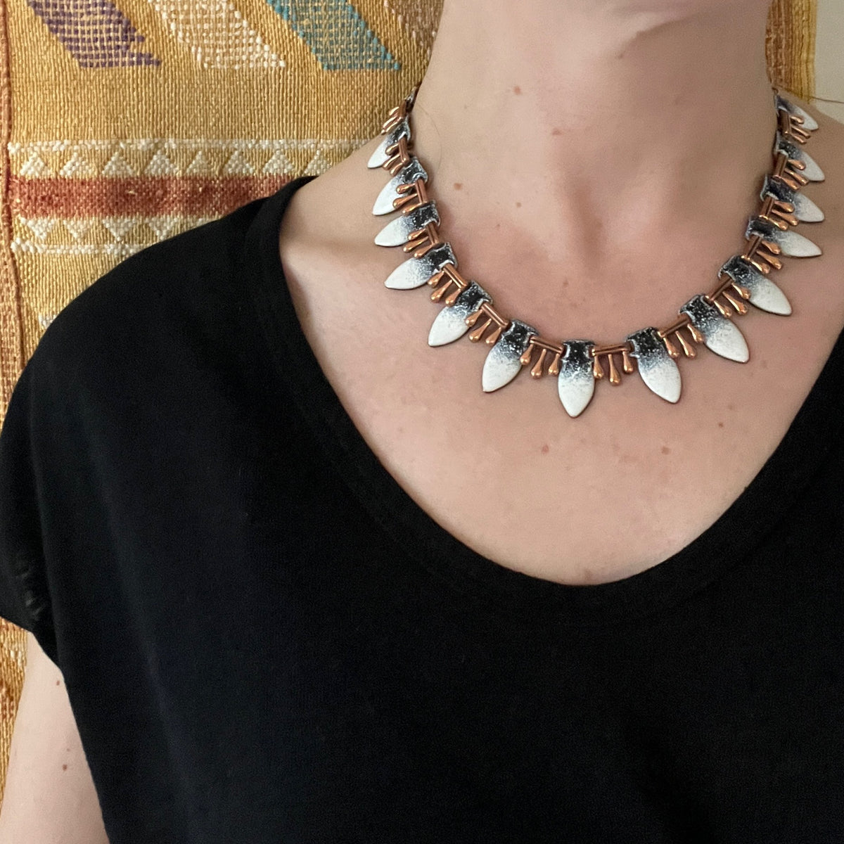 Copper Matisse Necklace with Black & White Enamel