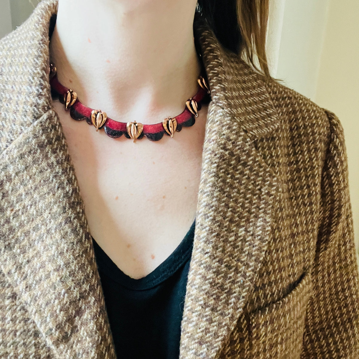 Red & Black Enameled Copper Necklace by Matisse