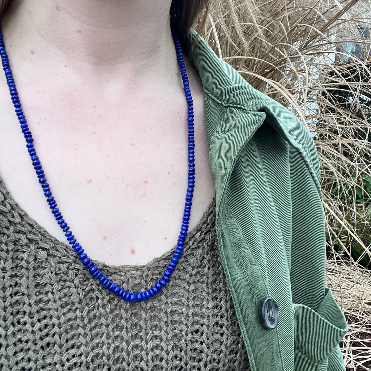 Luxe Strand of Lapis Beads with 14k Gold Clasp