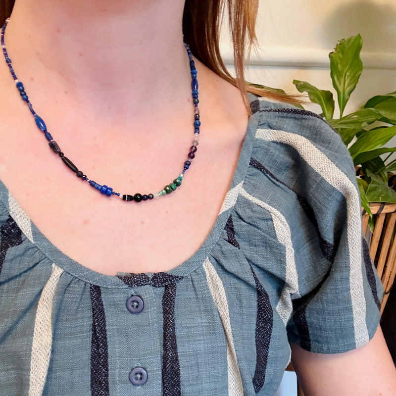 Black & Blue Bead Necklace with Rich Accents by Brin