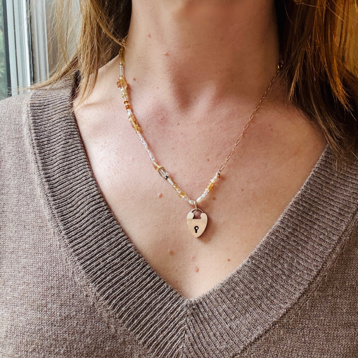 Exquisite Golden Gemstone Bead Necklace by Brin