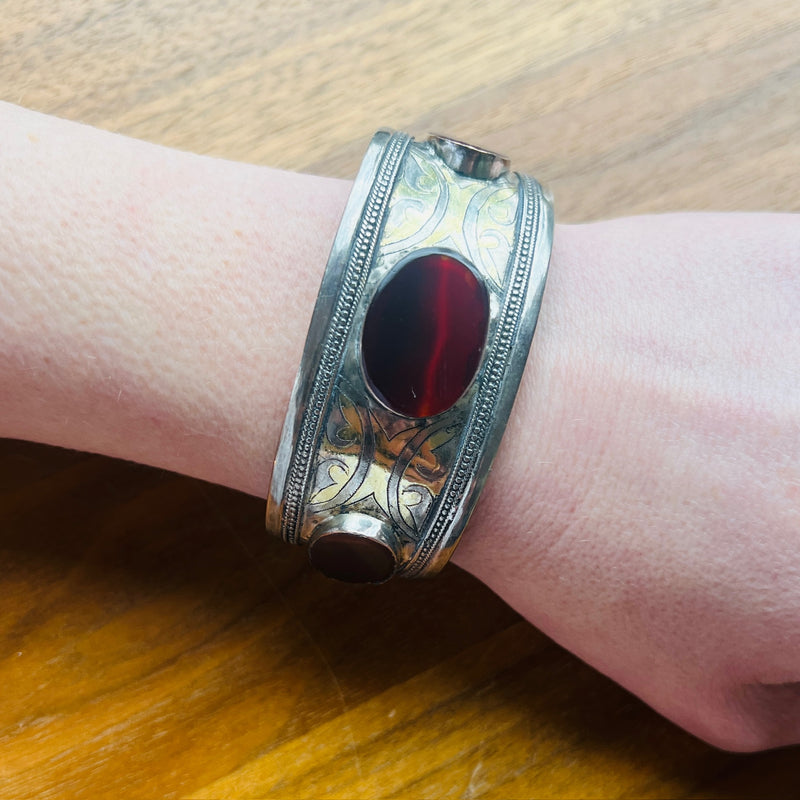 Fire Gilded Silver Uzbeck Cuff with Carnelian