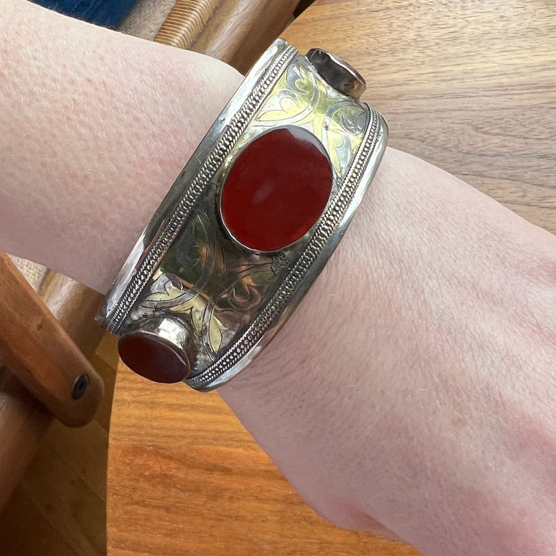 Uzbeck Fire Gilded Silver Cuff with Carnelian