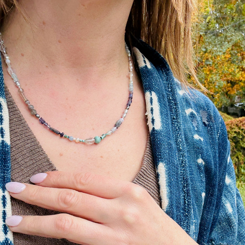 Blue Sea Glass-Hued Gemstone Bead Necklace by Brin