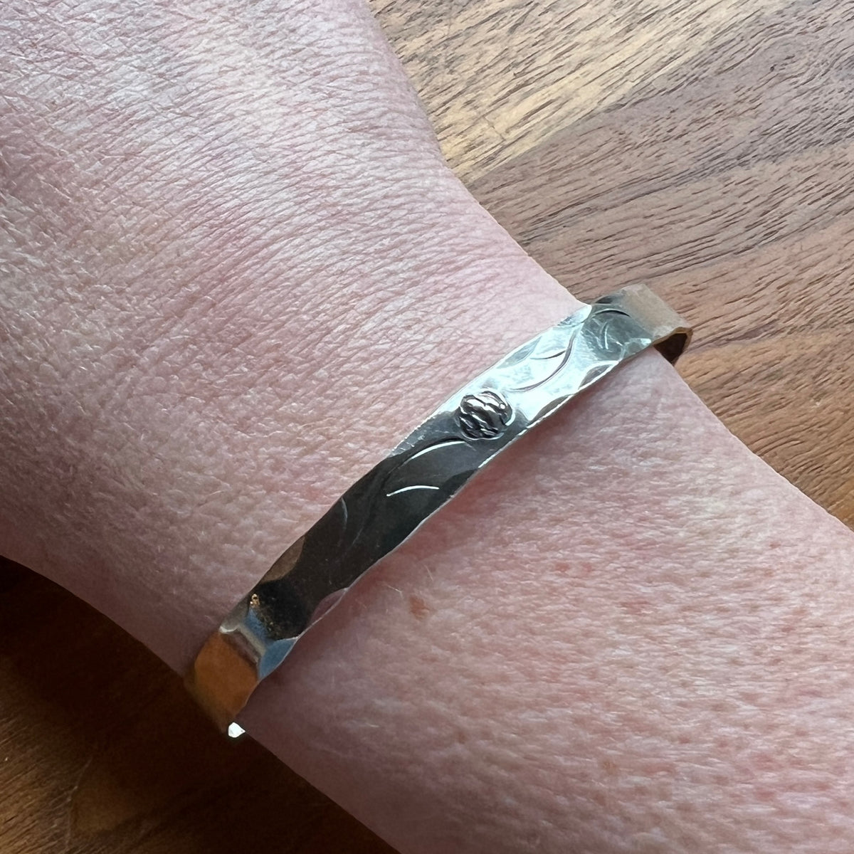 Sterling Rose Bangle Signed NYE