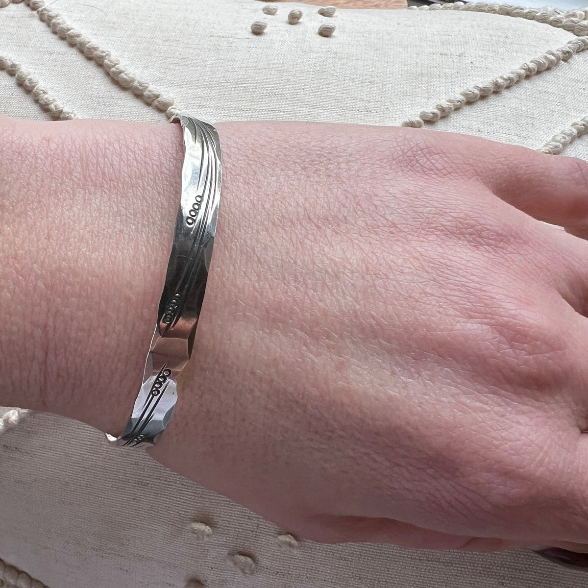 Wheat Motif Sterling Bangle Signed NYE