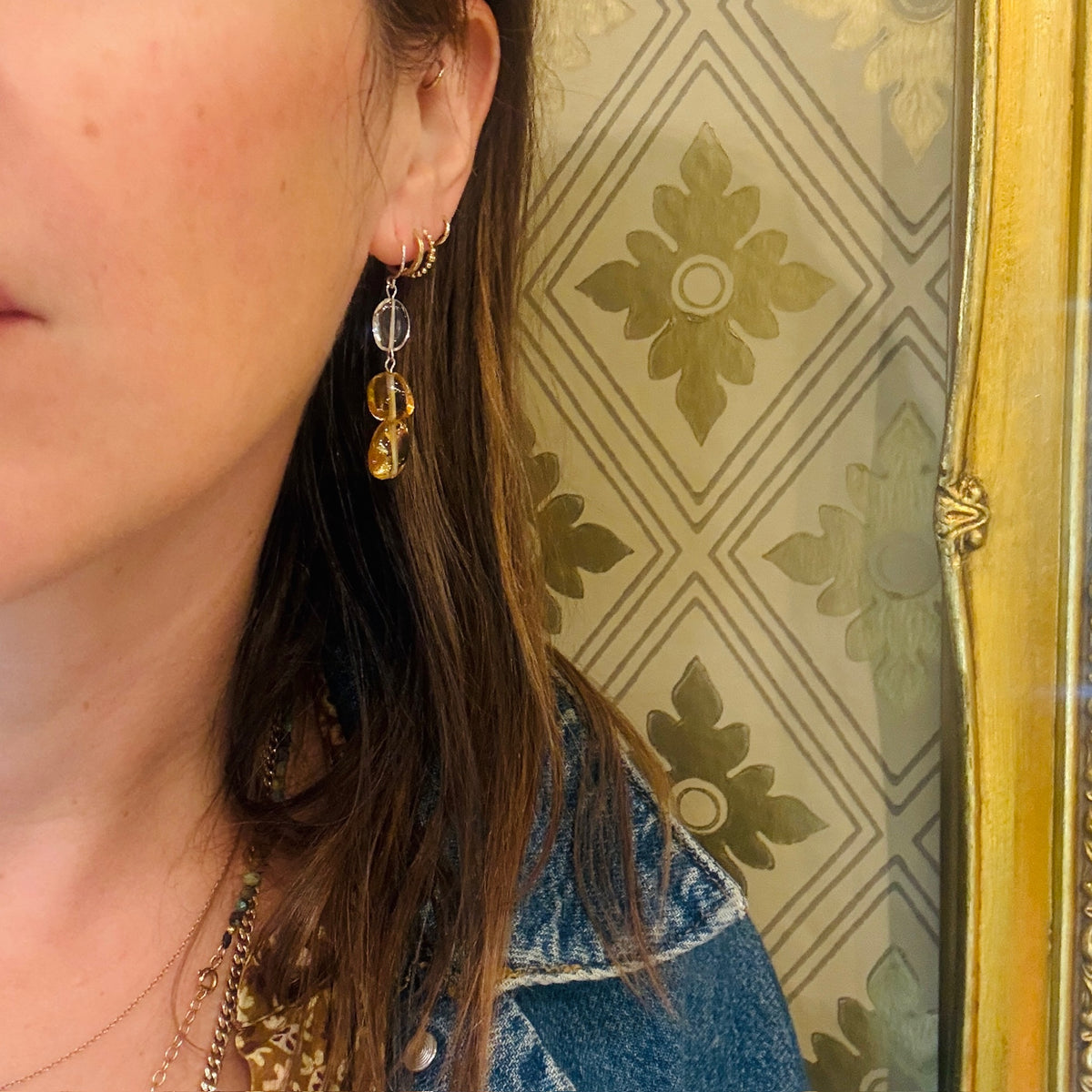 Citrine & Quartz Nugget Earrings by Brin