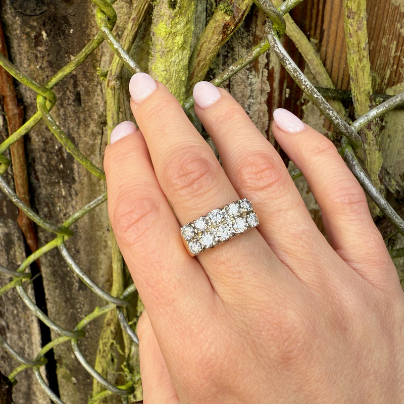 Double Row of Diamonds Bold Two-Tone Band