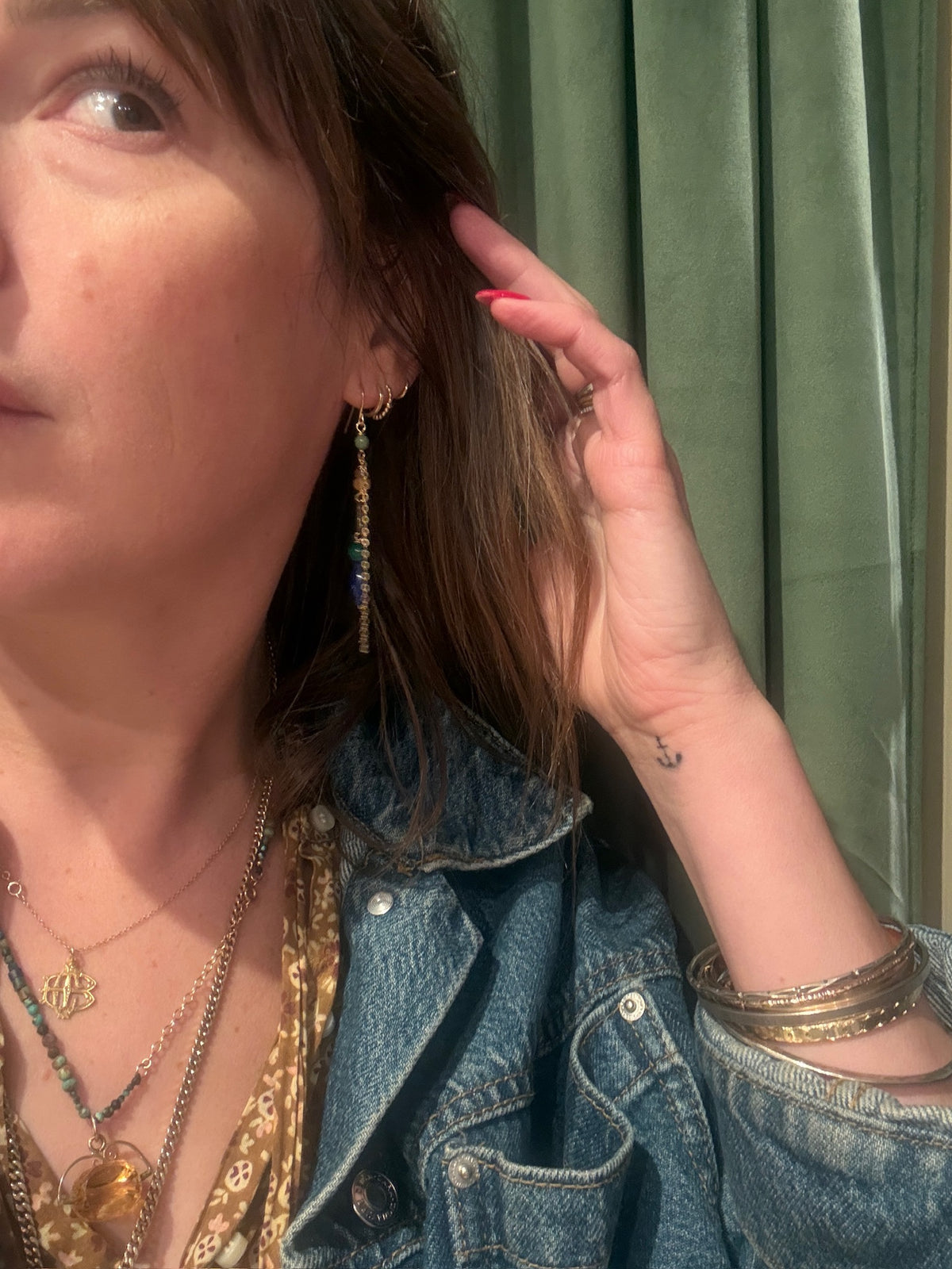 Long Beaded Gold Fill Dangle Earrings by Brin