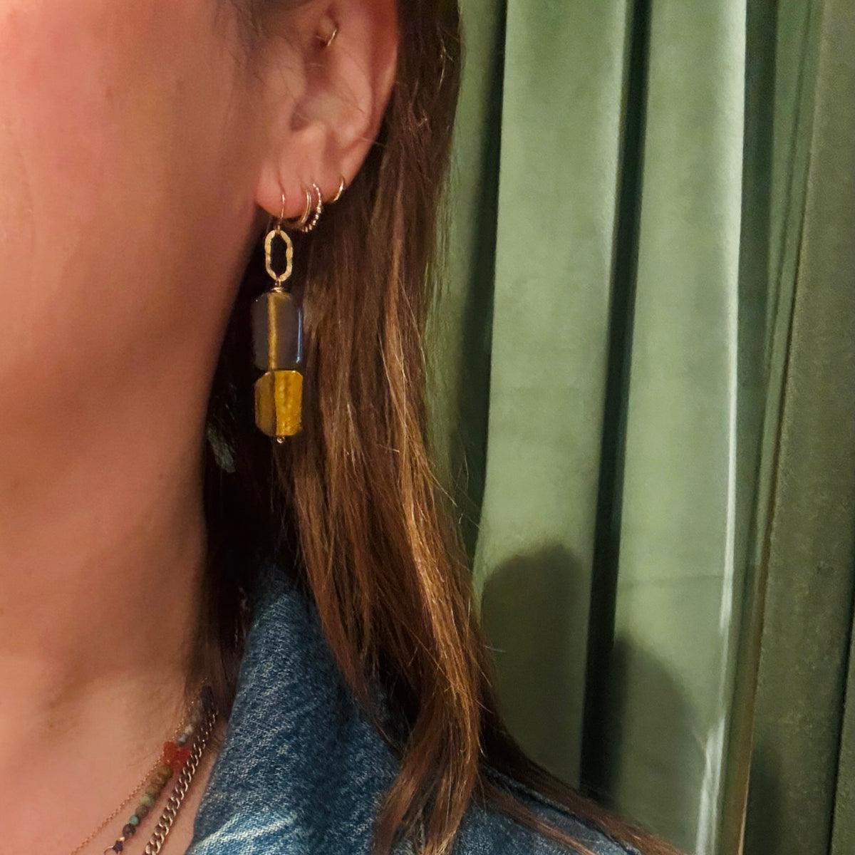 Hammered Gold Fill Links & Tiger's Eye Earrings by Brin
