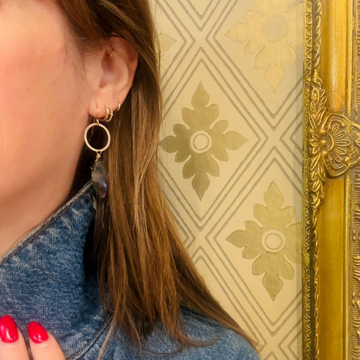 Moss Agate on Gold Fill Earrings by Brin