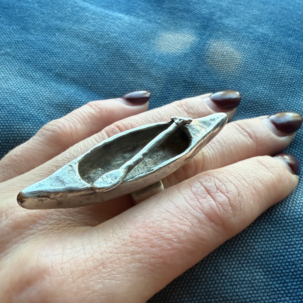 Three-Dimensional Sterling Silver Canoe Ring