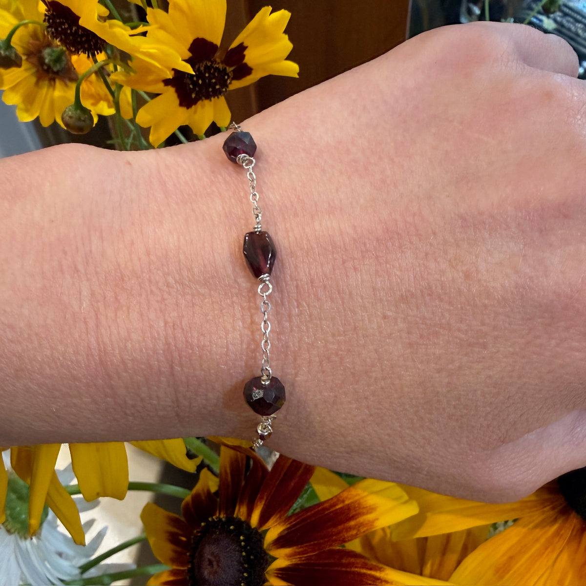 Decadent Garnet Bead & Sterling Chain Bracelet by Brin