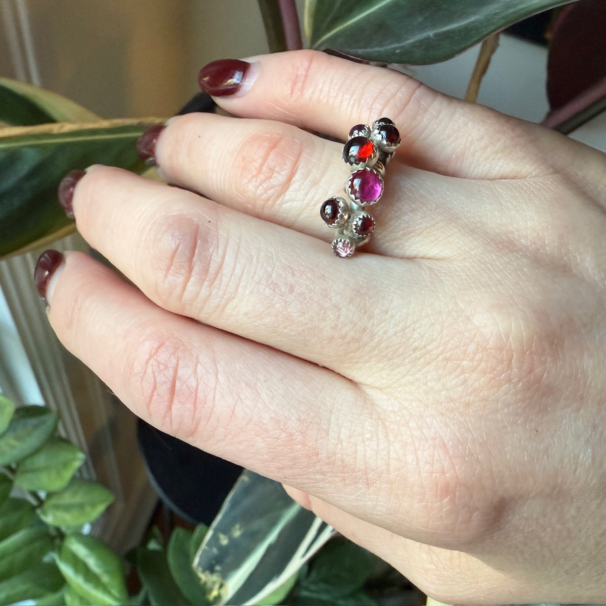 Berry-Colored Garnets in Sterling Silver Ring