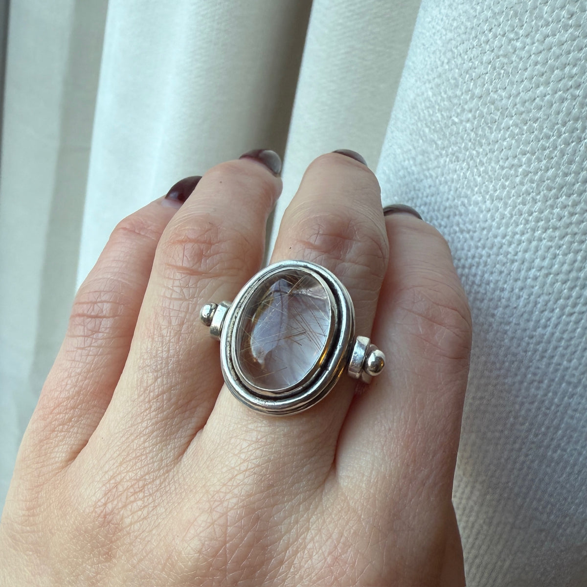 Rutilated Quartz in Sterling Swivel Ring
