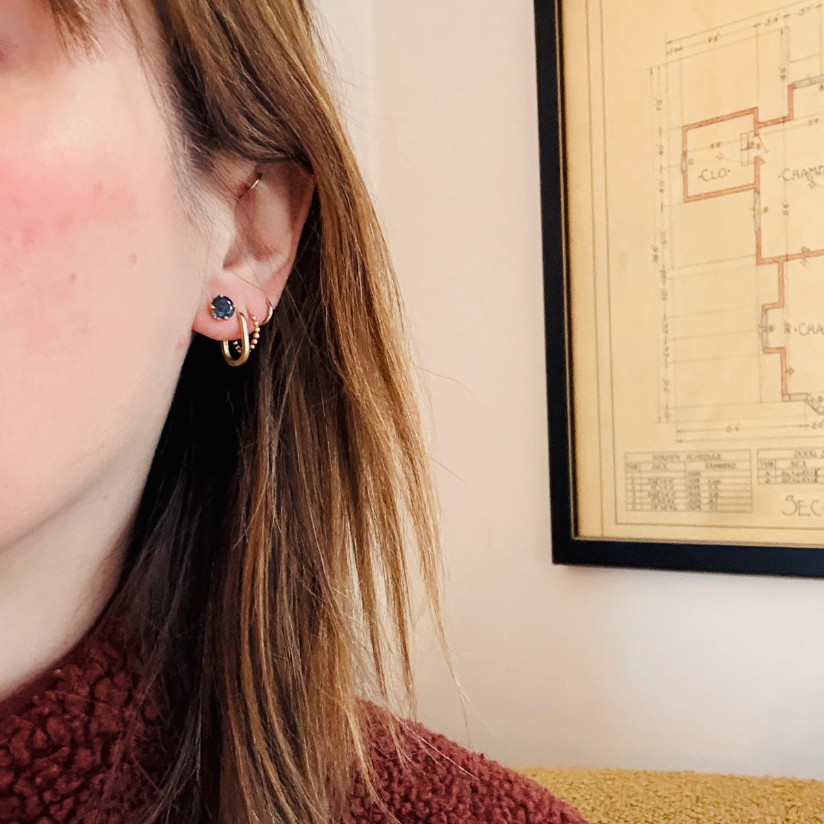 Deep Indigo Blue Sapphires in 14k Gold Studs