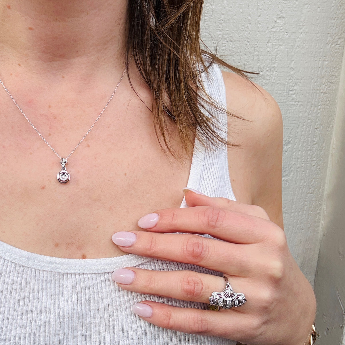 Art Deco Diamond & White Gold Octagon Pendant