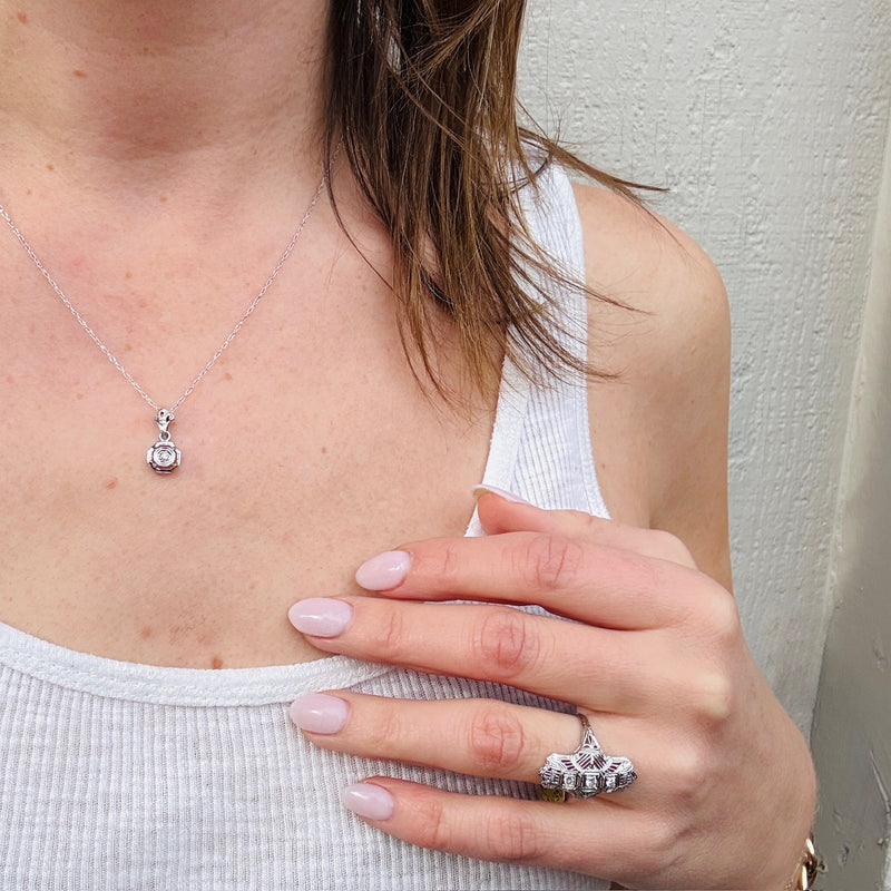 Art Deco Diamond & White Gold Octagon Pendant