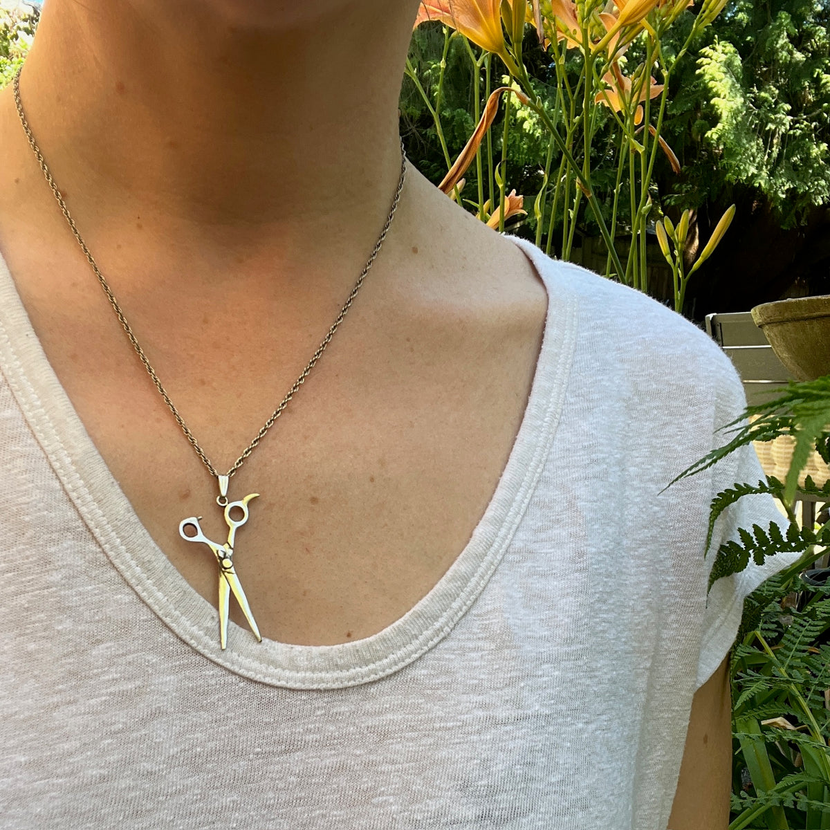 Silver Scissors Charm on Vintage Rope Chain
