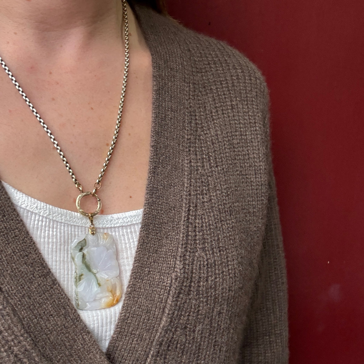 Bat and Lotus Vintage Jade Pendant