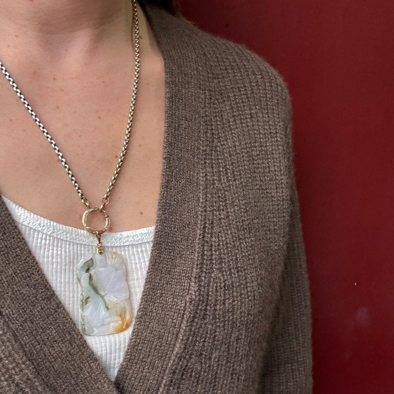 Bat and Lotus Vintage Jade Pendant