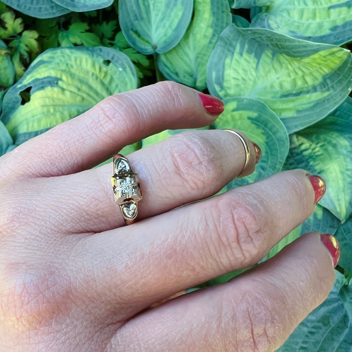 Dainty Two-Tone Art Moderne Diamond Engagement Ring