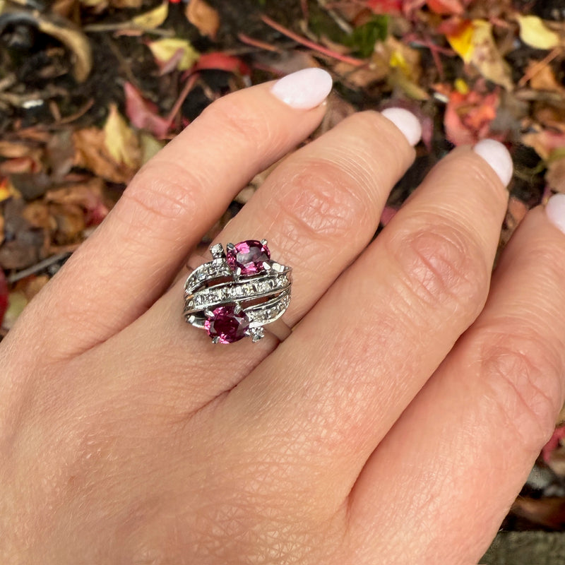 1950s Red Spinel and Diamond Ring