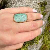 Floral Art Nouveau Gold Ring with Jade Panel