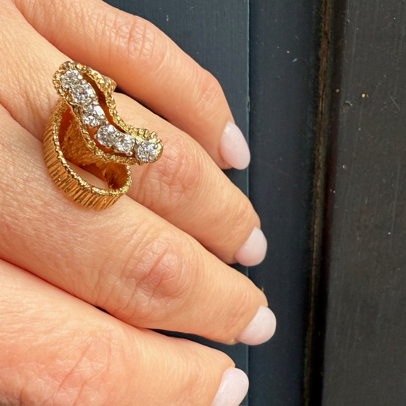 Amazing Mod 70s Gold and OEC Diamond Ring