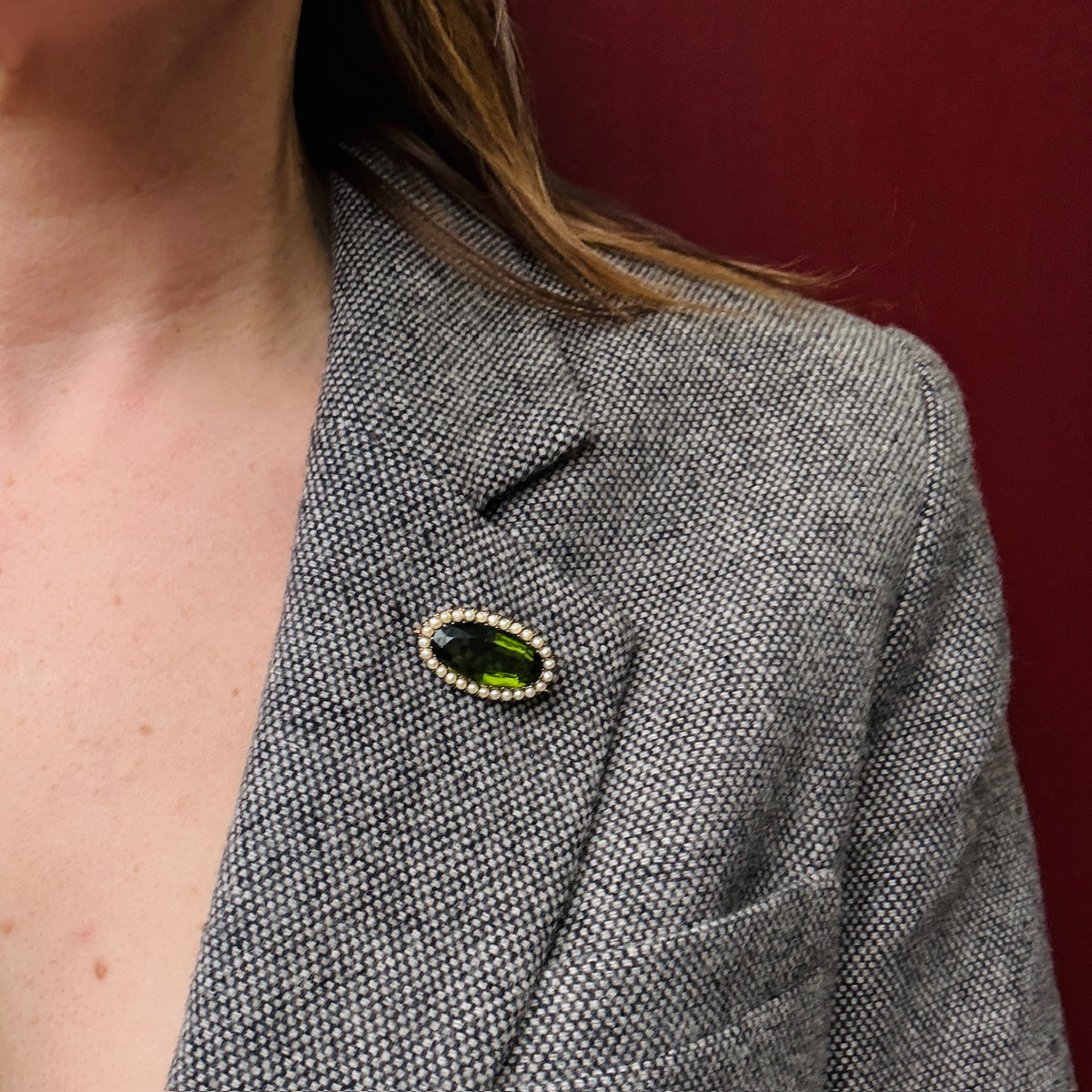 Antique Moldavite Brooch