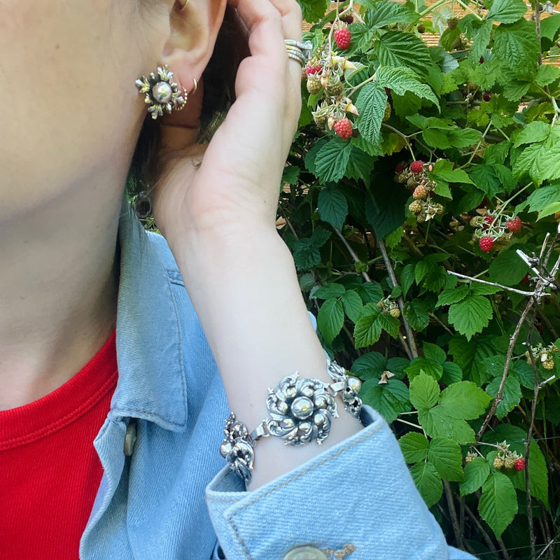 Gorgeous Foliate Sterling Bracelet & Earring Set by Cini