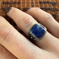 Midnight Sky Lapis in Foliate Sterling Ring