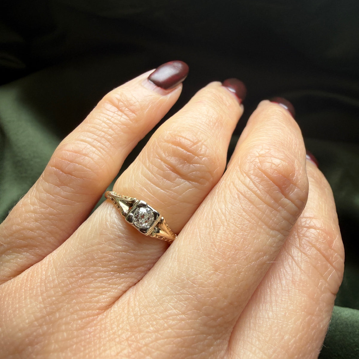 Dainty Old Mine Cushion Cut Diamond Solitaire Ring