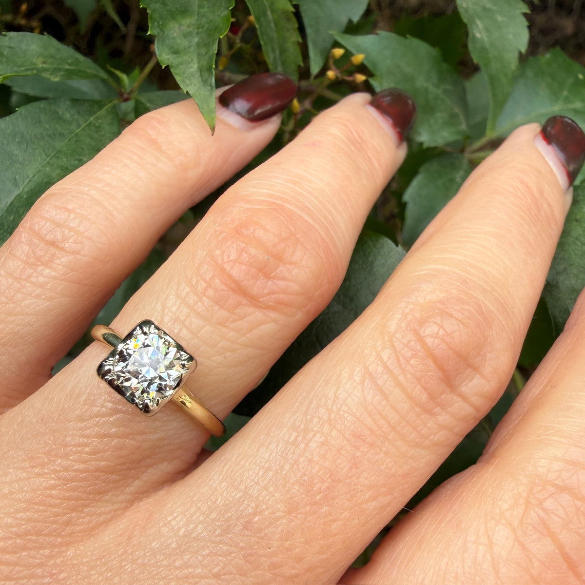 Old European Cut Diamond in Engraved Solitaire Ring