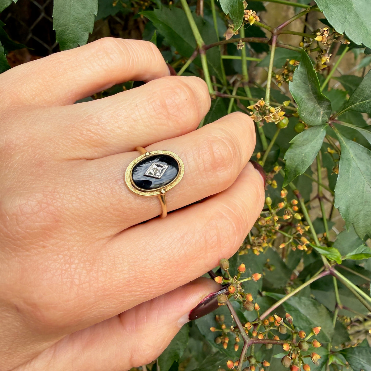 Art Deco Style Onyx Ring with Diamond Accent