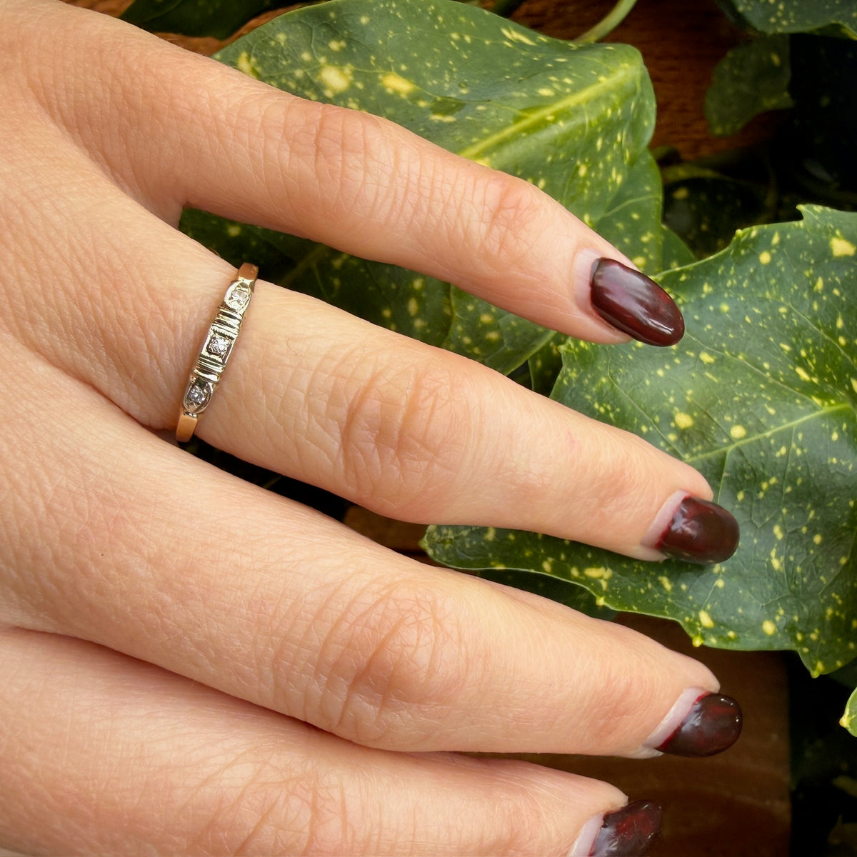 Dainty Two-Tone Art Deco Diamond  Wedding Band
