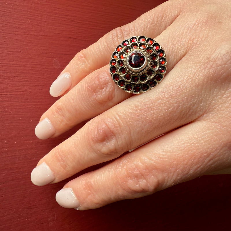 Vintage Garnets in Silver Ring