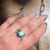 Modernist Silver Band with Cool Blue Art Glass