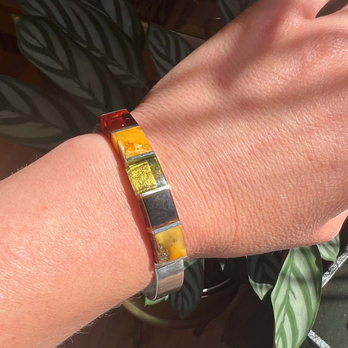 Polish Sterling Bracelet with Multi-Colored Amber