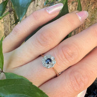 English Sapphire & Diamond Flower Ring in 18ct & Platinum